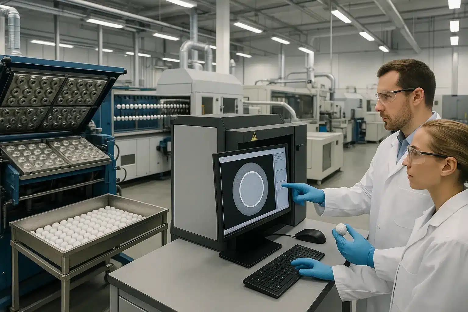 golf ball quality inspection in OEM manufacturing factory