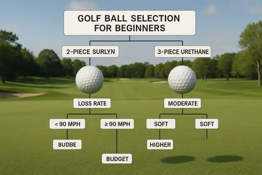 golf ball selection chart for beginners showing 2-piece and 3-piece options