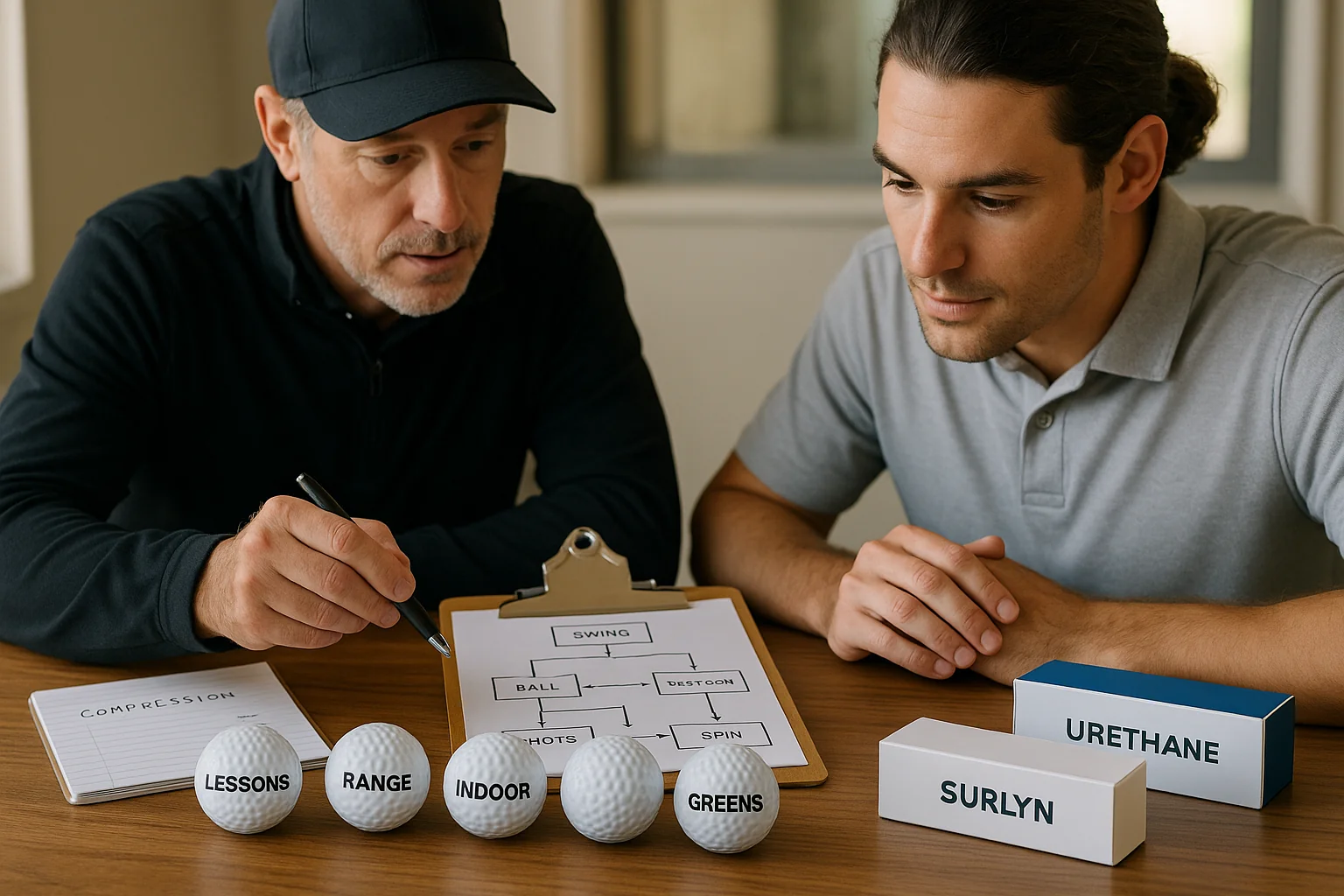 golf ball types discussed in coaching session for custom B2B selection