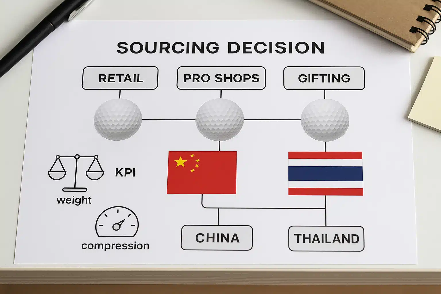 golf ball sourcing decision chart for retail pro shops gifting