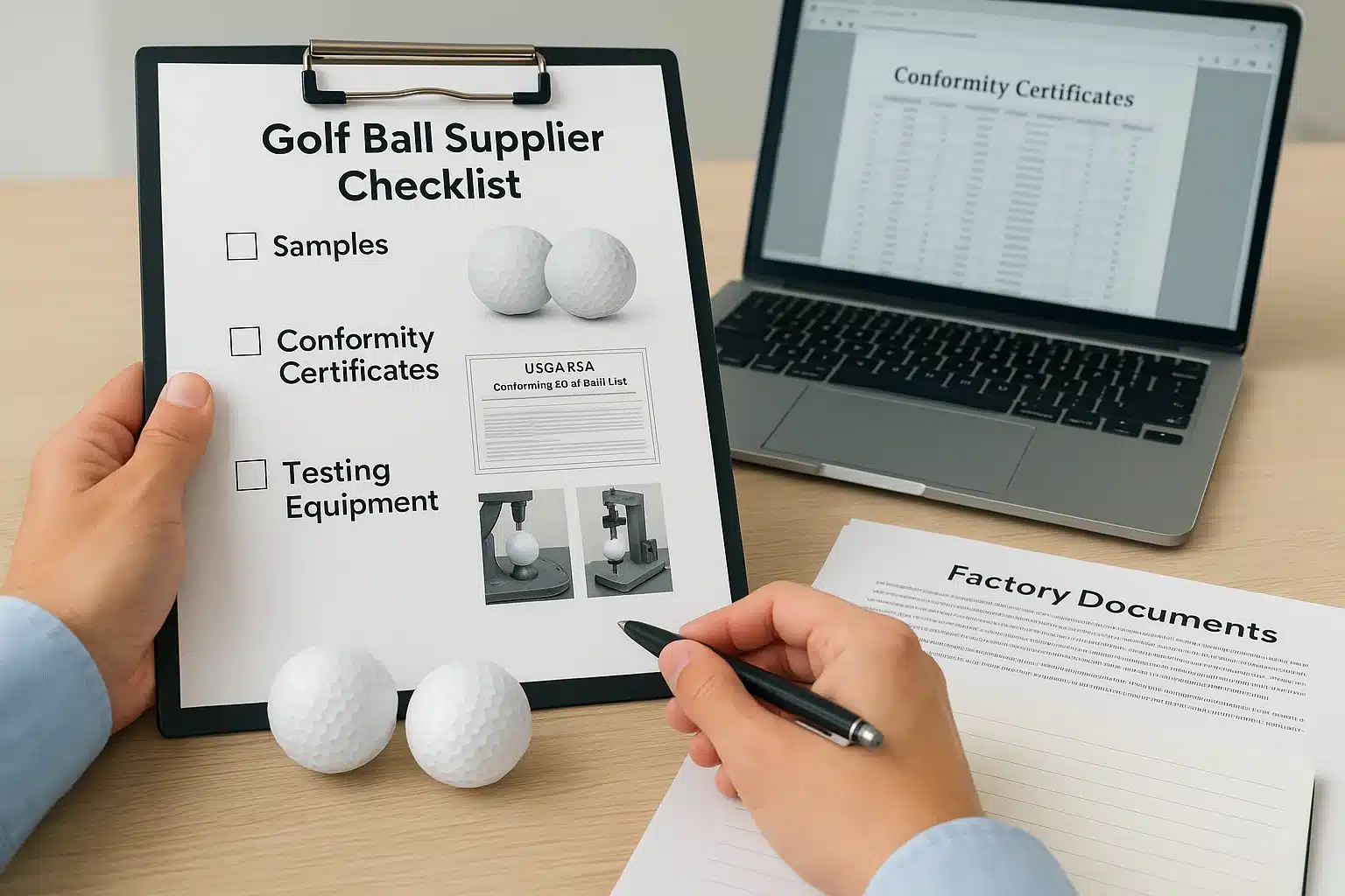 golf ball supplier checklist with conformity certificates and samples