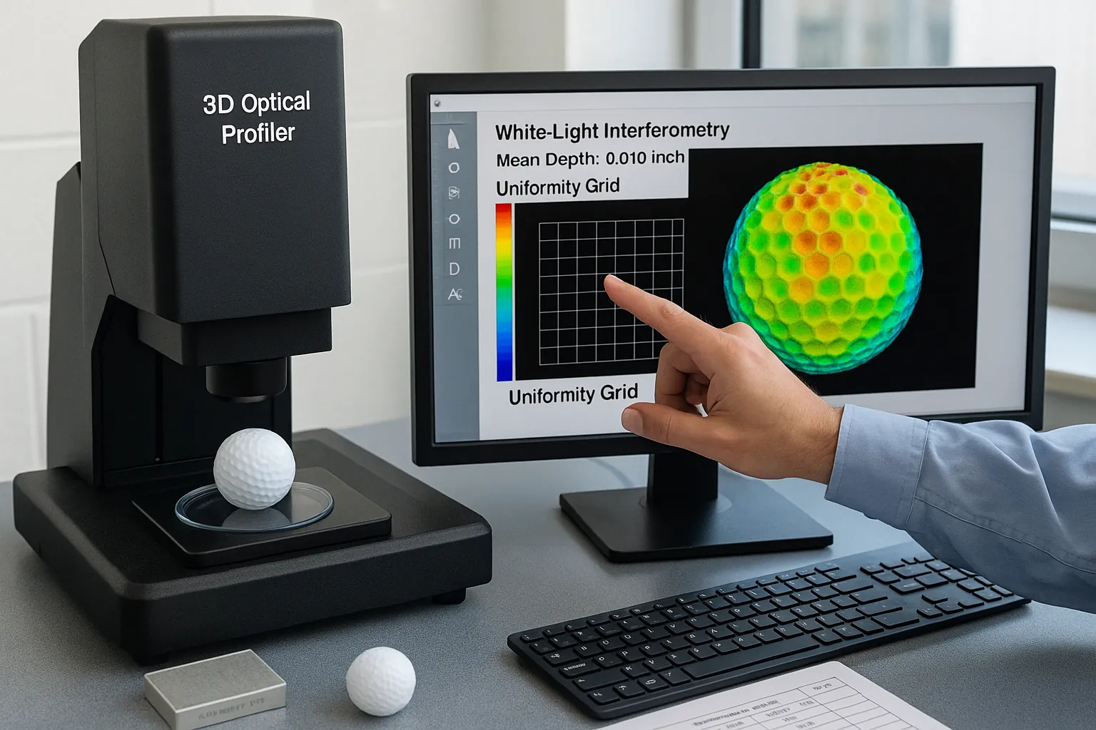 golf ball surface analysis using 3D optical profiler in factory lab