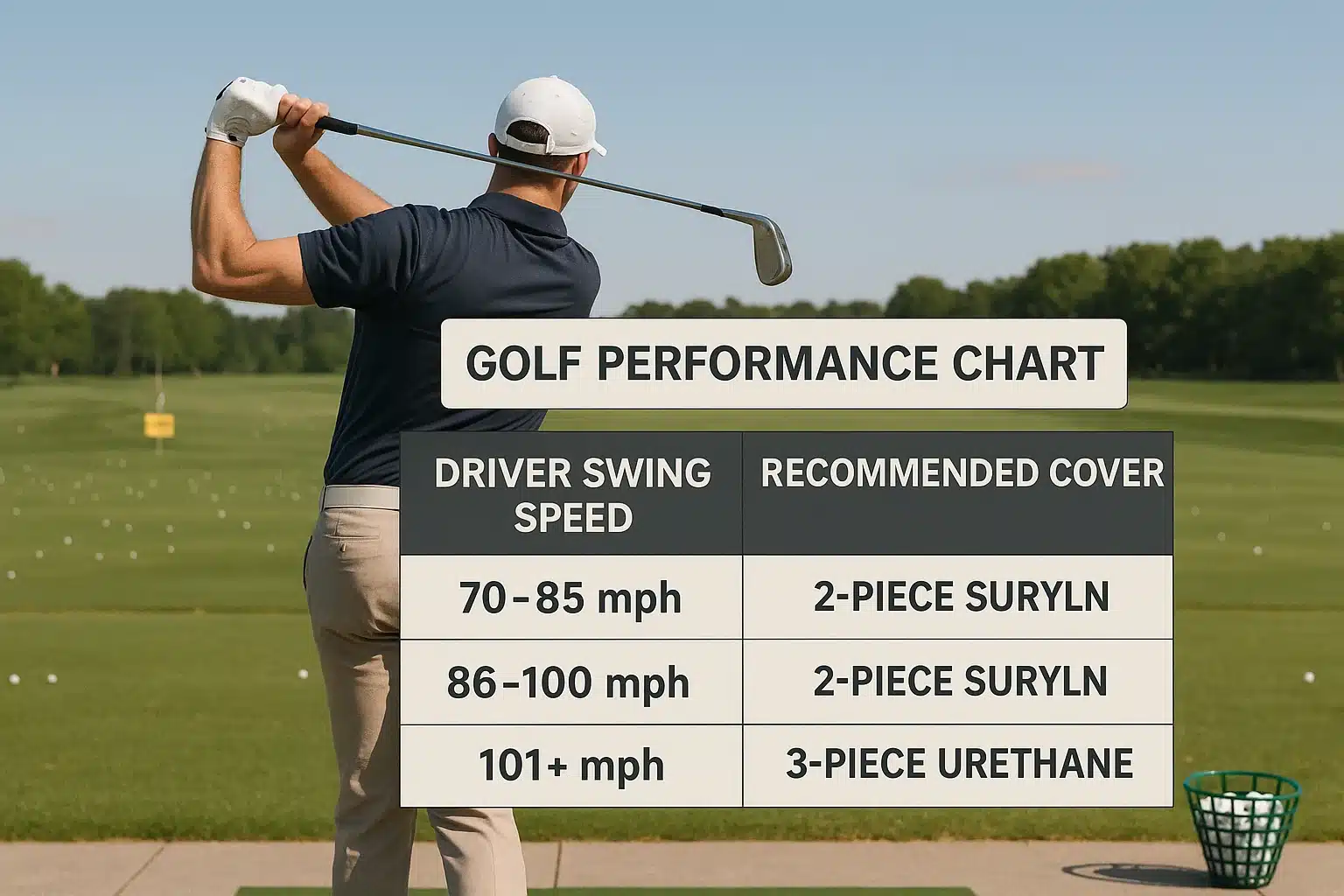 golf performance chart golfer swing speed chart showing recommended 2-piece and 3-piece golf balls