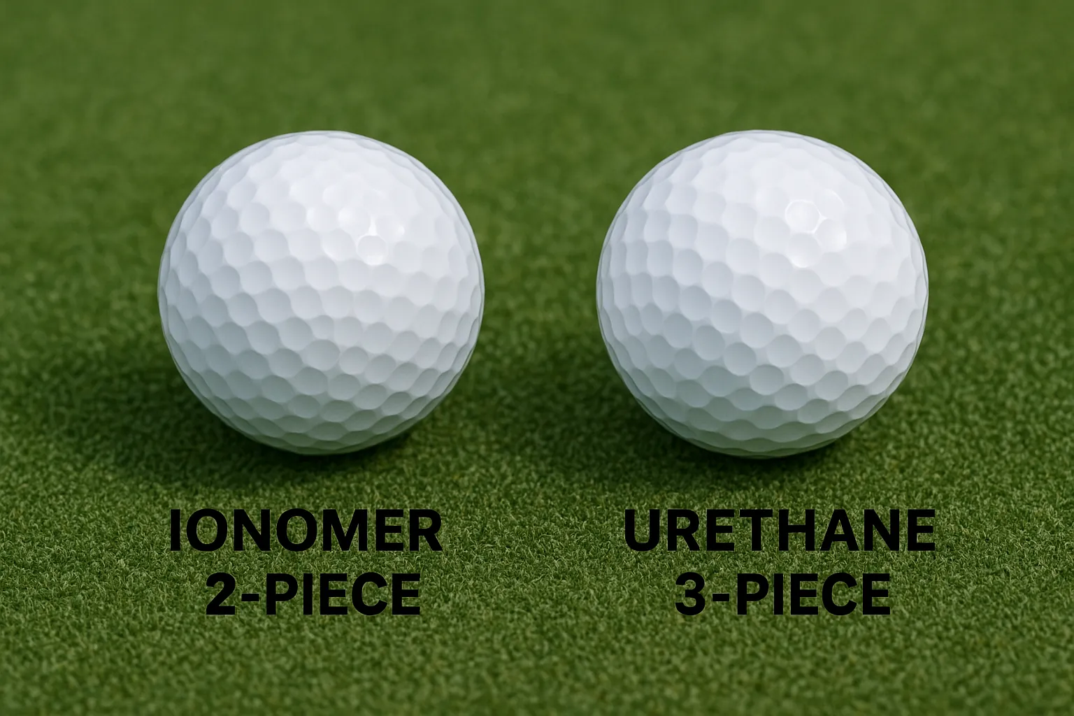 ionomer 2-piece and urethane 3-piece golf balls comparison on green grass