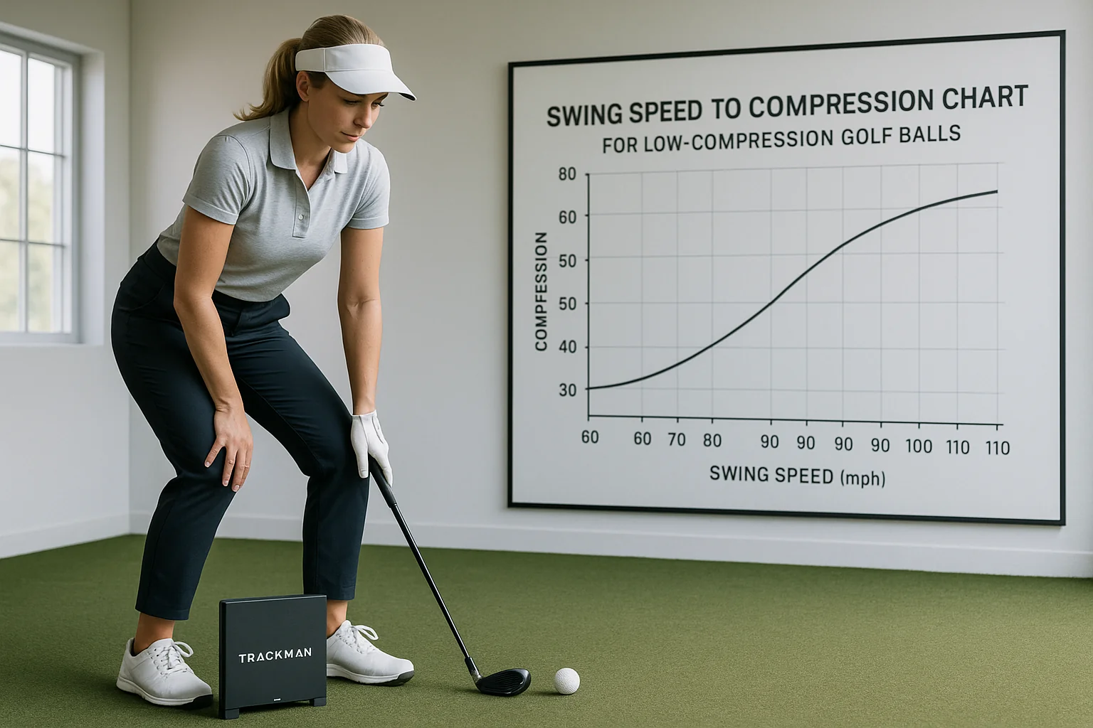 golfer testing low compression custom golf balls with swing speed chart