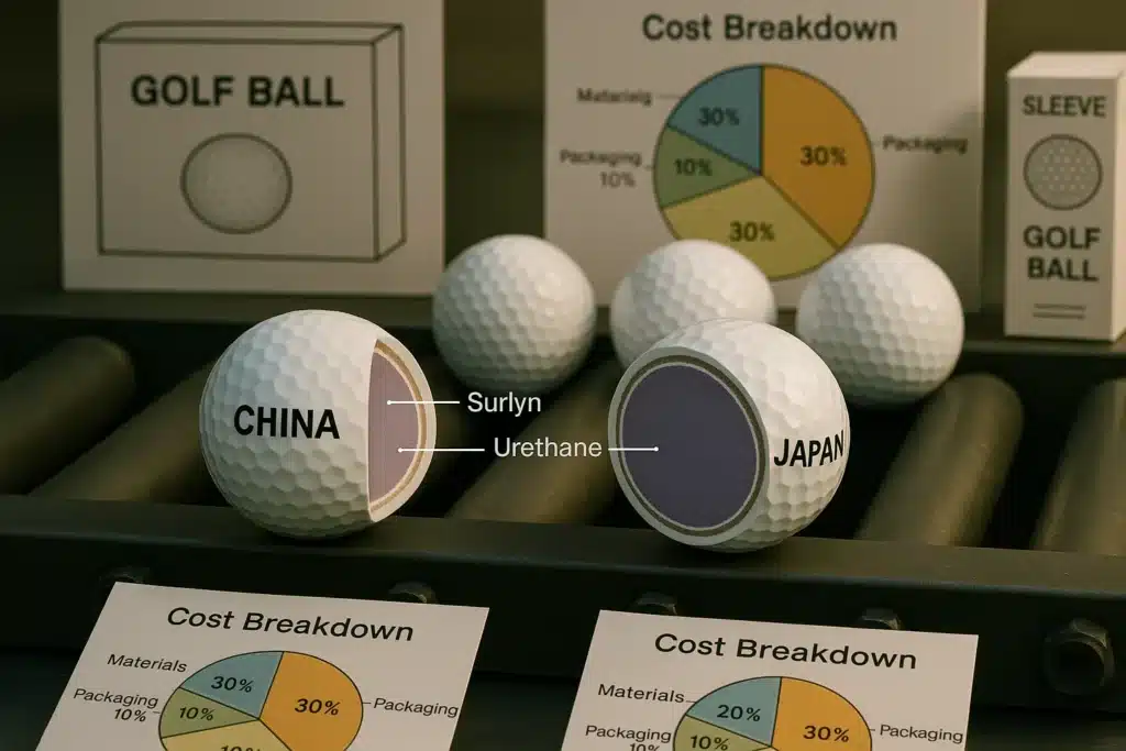 cross-section golf balls China vs Japan with cost breakdown for OEM buyers