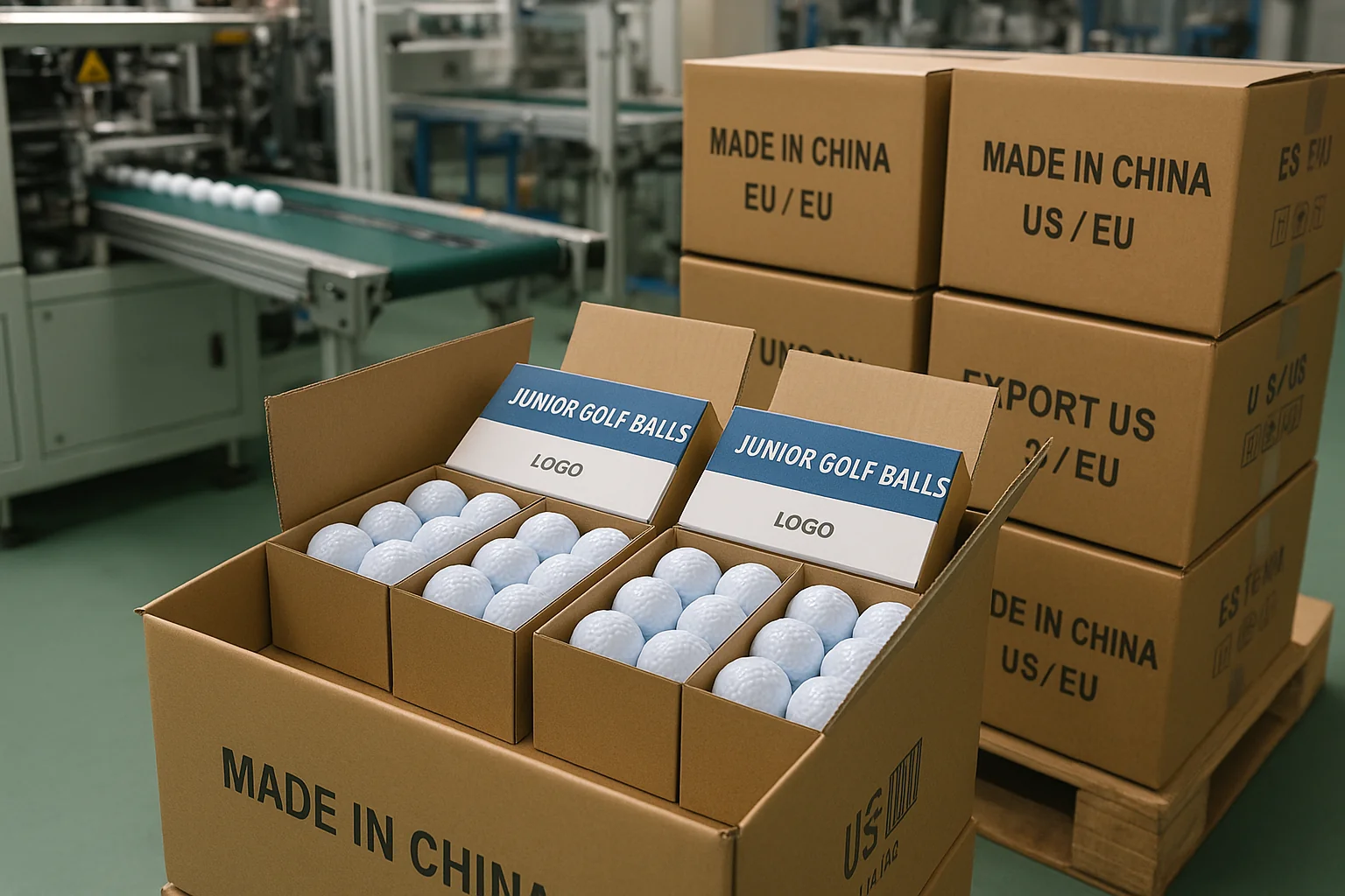 OEM junior golf balls packed in boxes ready for export, made in China factory