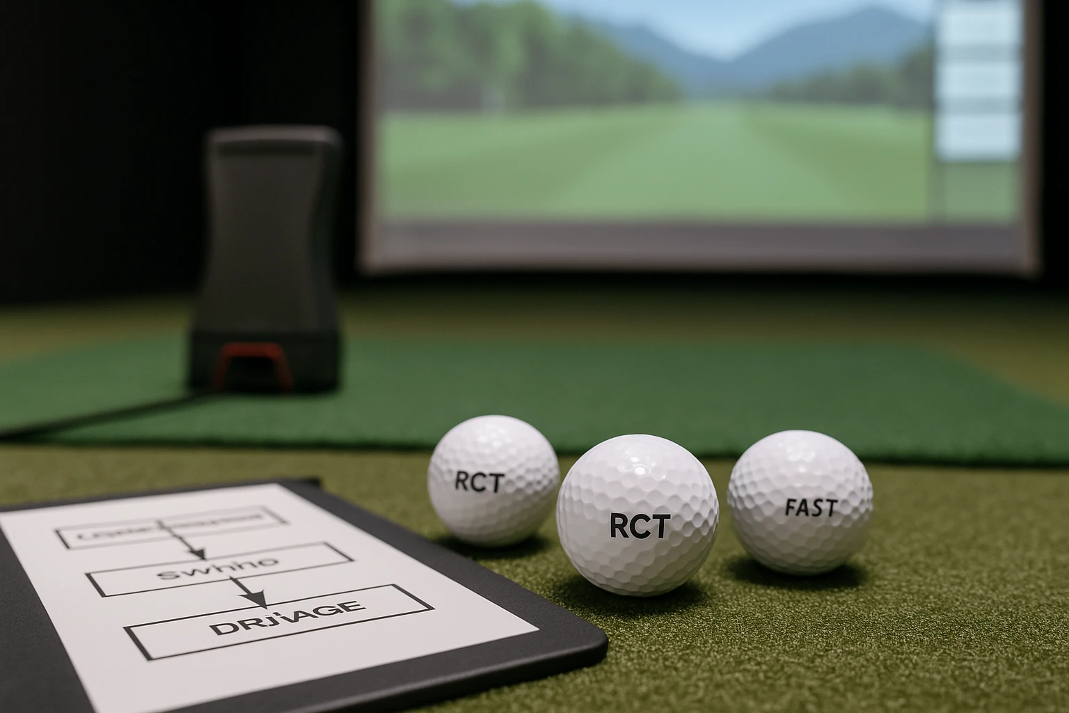 rct golf balls on indoor simulator mat for swing data testing