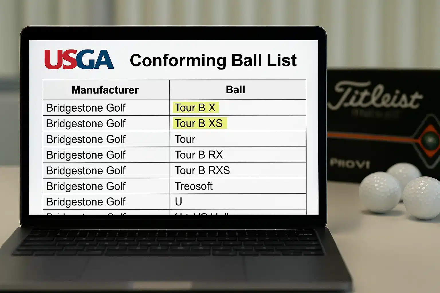 conforming golf ball list usga conforming golf ball list on laptop screen for oem verification