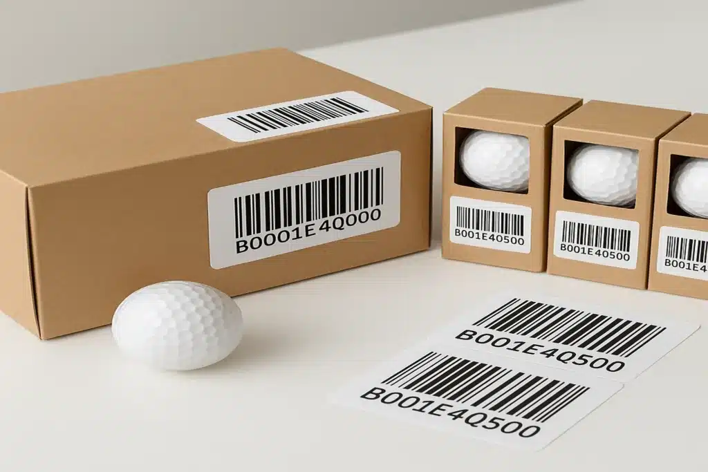 custom golf balls in kraft boxes with barcode labels for export
