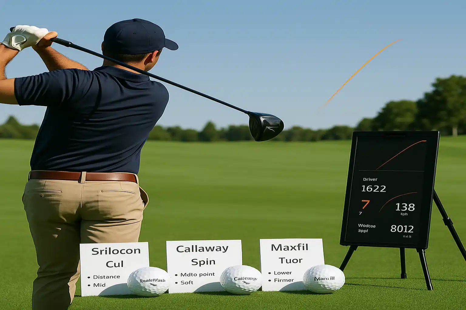 golfer testing custom OEM golf balls with launch data monitor on driving range
