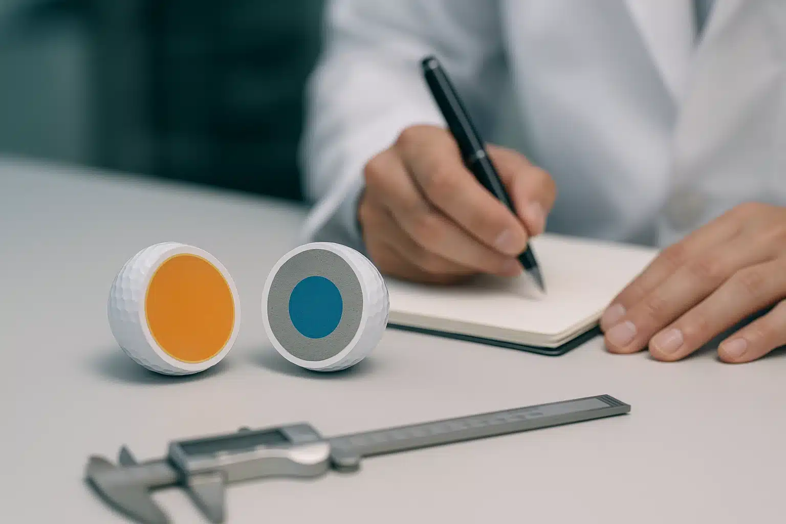 golf ball R&D OEM golf ball core samples measured in lab for OEM quality control and custom development