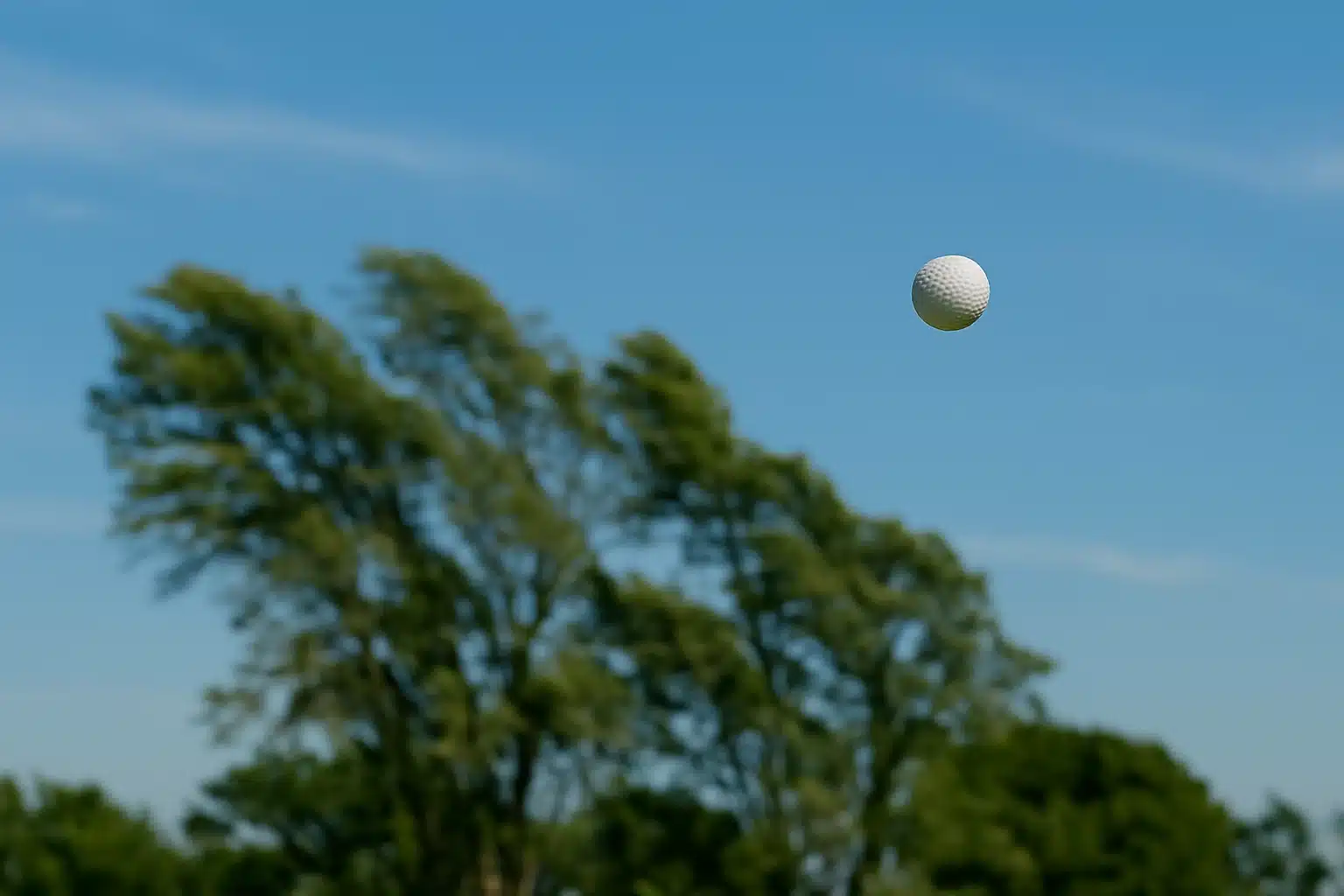 flying golf ball in mid-air on course