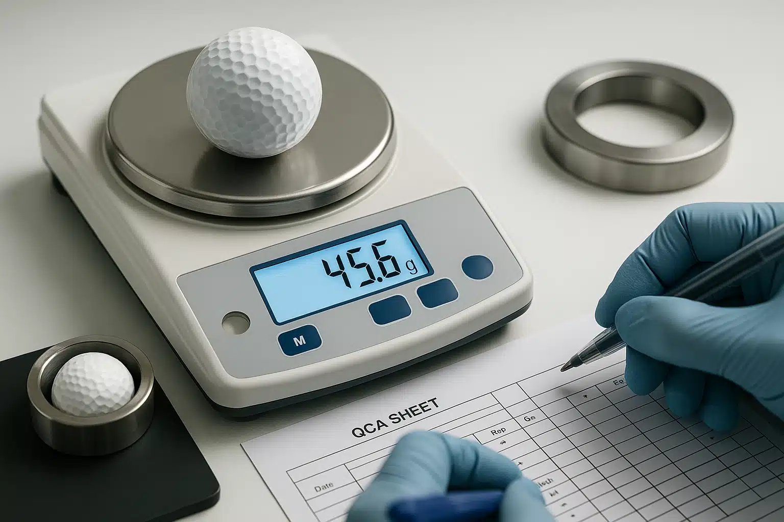 golf ball weight testing on digital scale for OEM quality control
