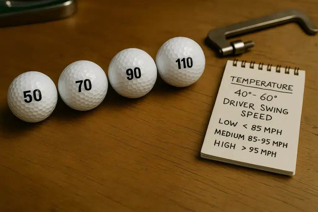 custom golf balls with compression ratings and swing speed chart for OEM wholesale buyers