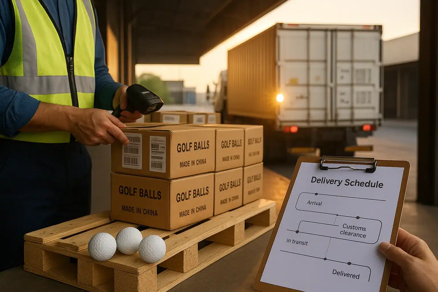 OEM golf balls export loading with barcode scanning and delivery schedule