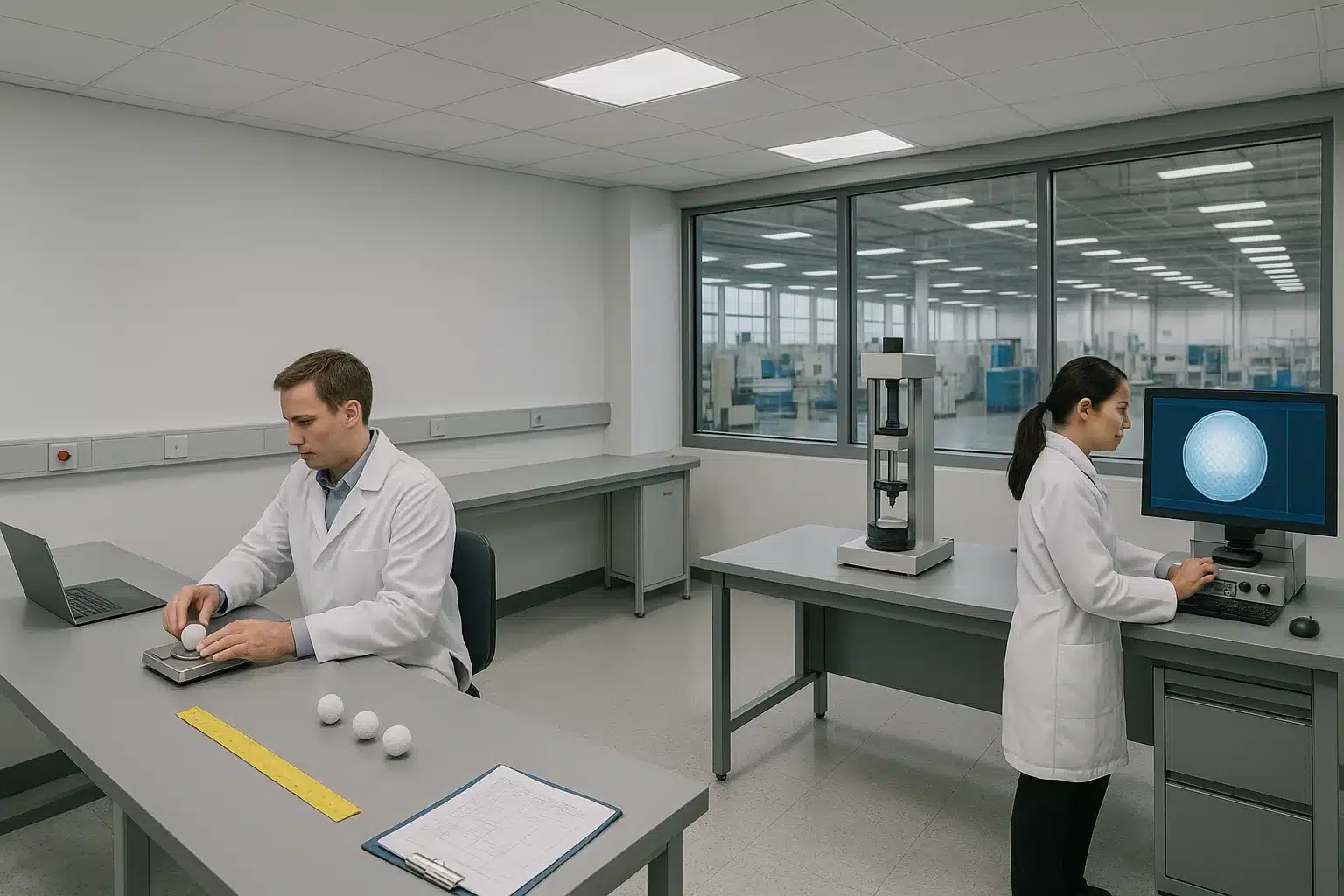 golf ball OEM testing golf balls tested in lab at OEM facility for quality control and export approval