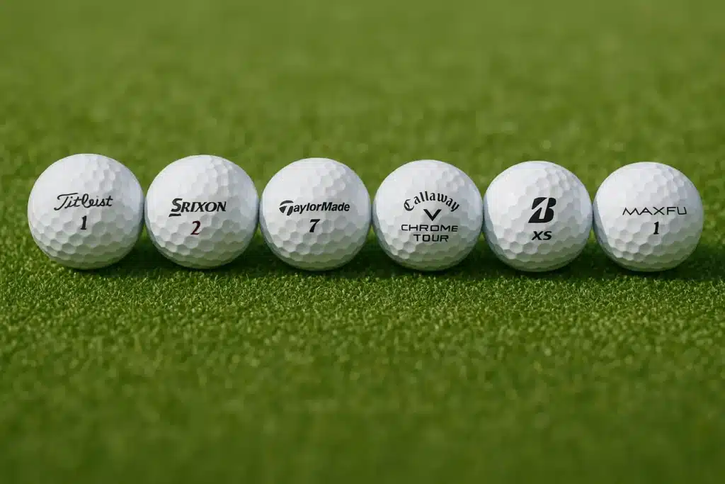 custom OEM golf balls lineup on green turf for wholesale buyers and export orders