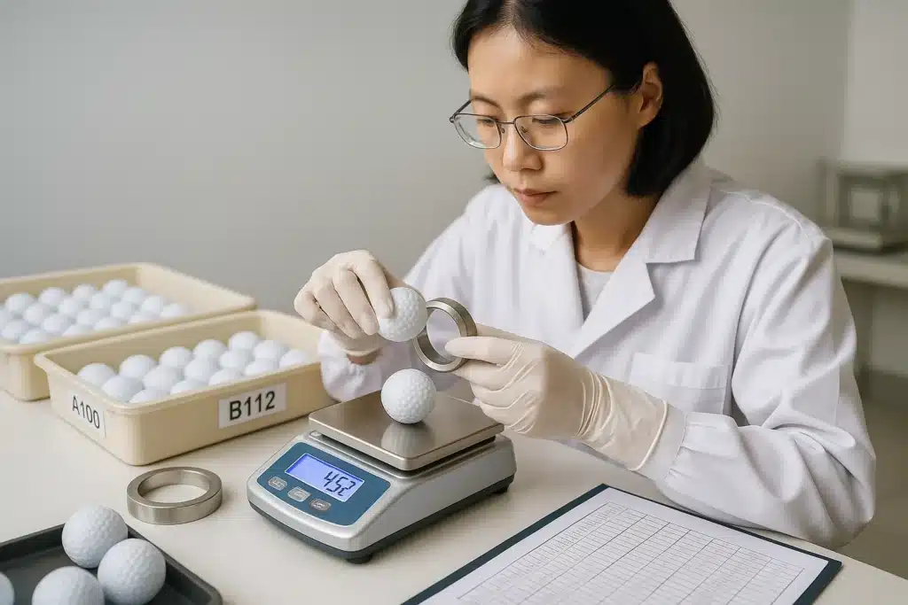OEM golf balls quality control inspection in factory lab