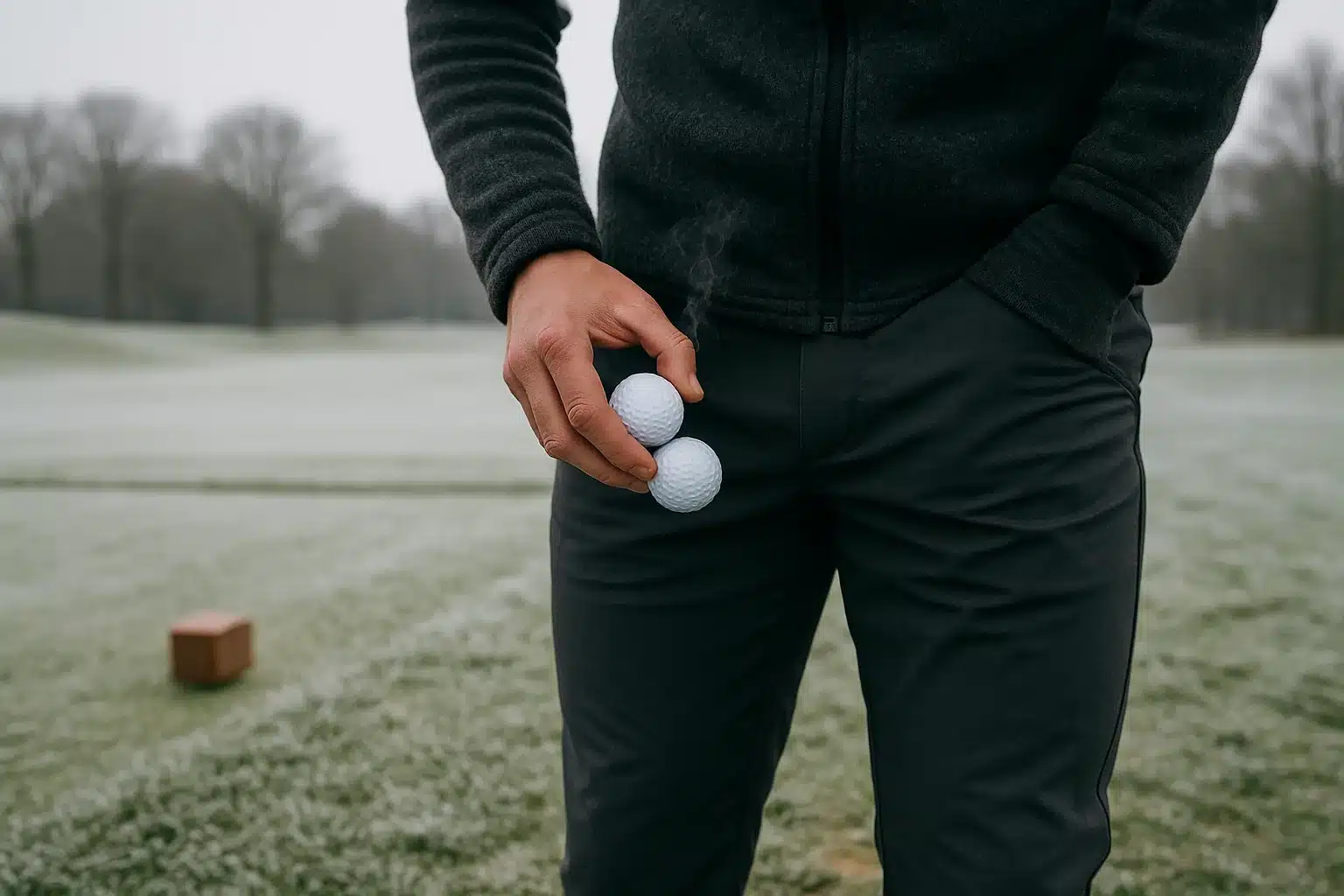 cold weather golf balls golfer holding warm golf balls in cold weather on frosty course for OEM buyers