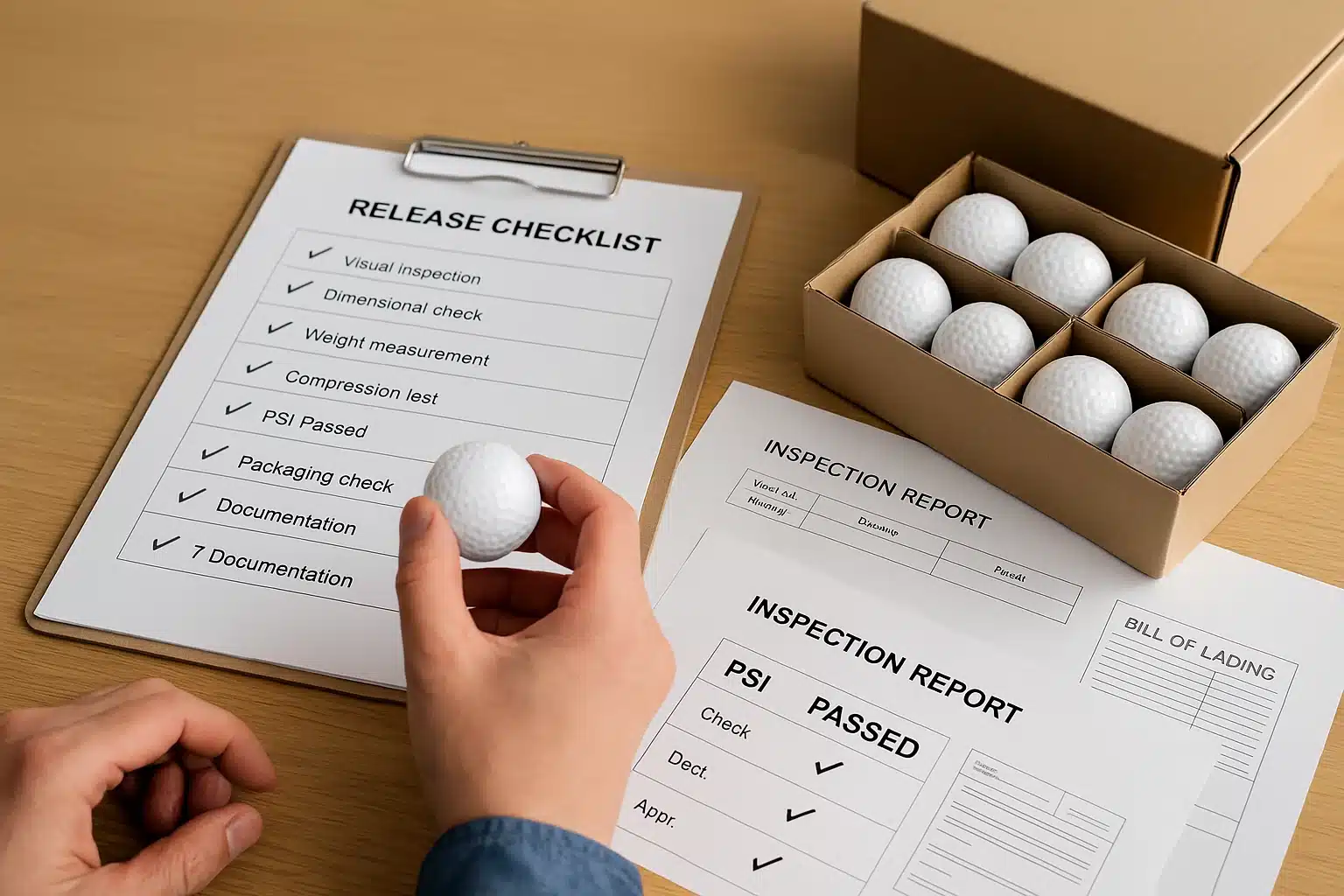 Golf Balls QC Export Golf balls with inspection checklist and reports for quality control export wholesale orders