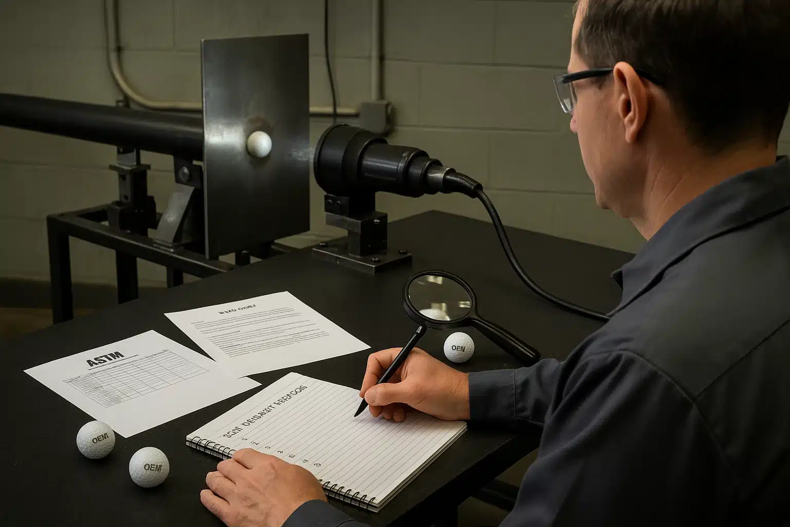 OEM golf balls durability testing OEM golf balls durability test in lab by manufacturer for quality control reports