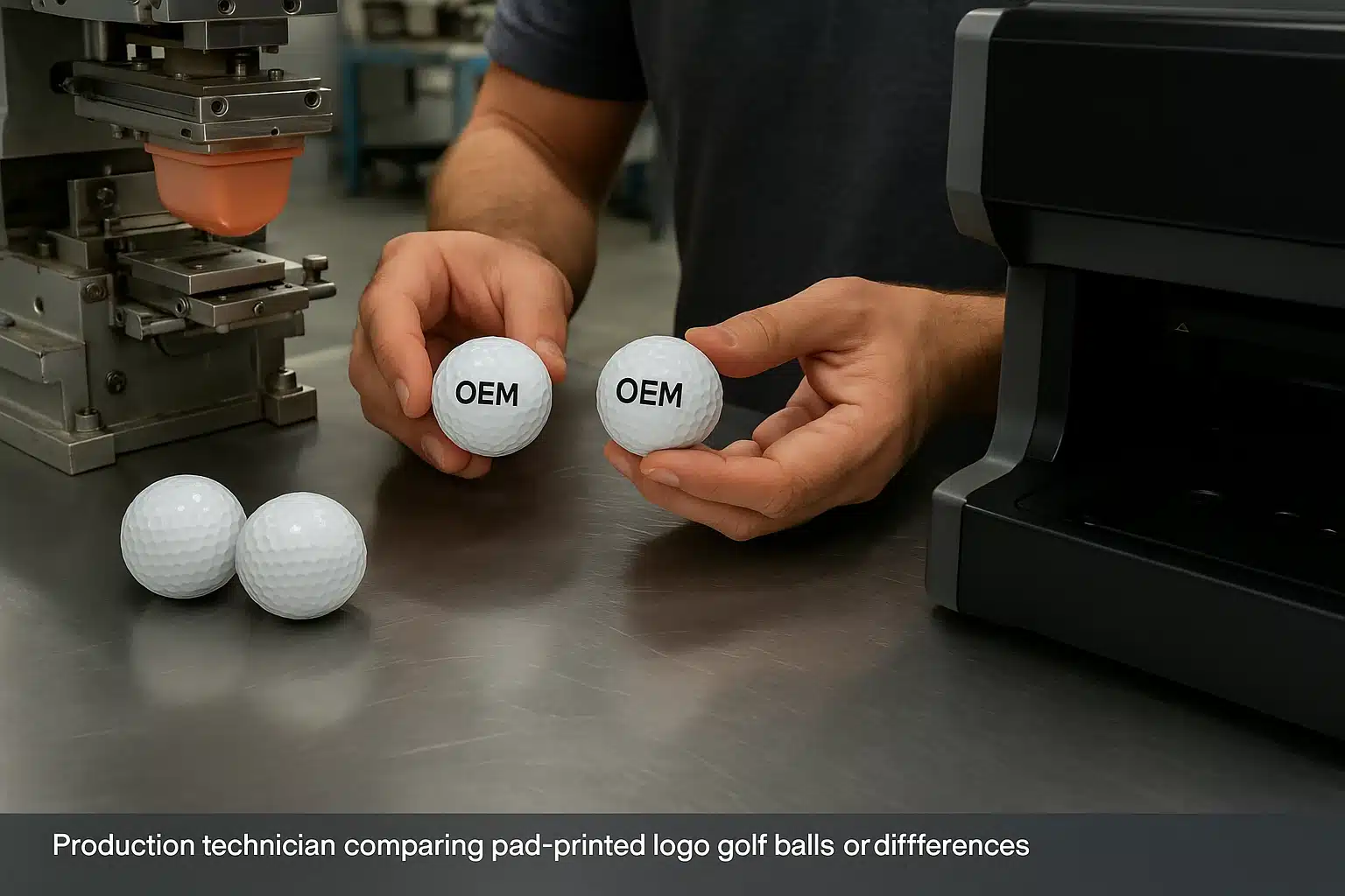 OEM golf balls printing inspection OEM logo golf balls inspected by manufacturer at pad printing machine for bulk orders