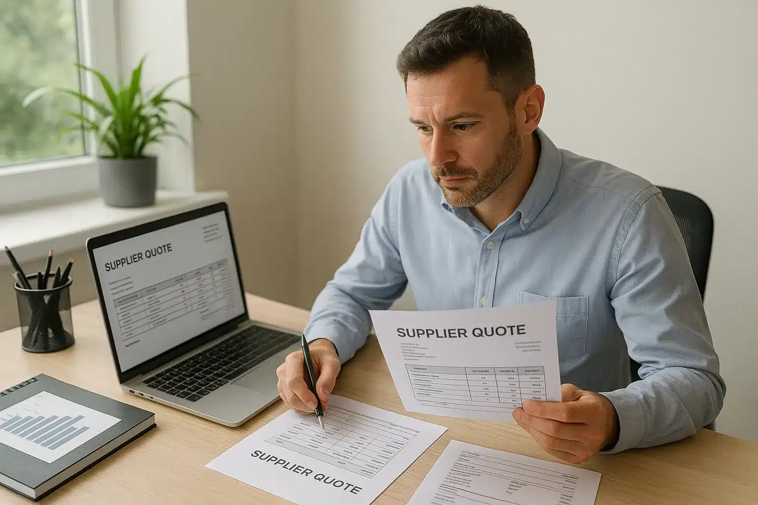 OEM golf ball supplier quote Purchasing manager reviewing OEM custom golf ball supplier quote for bulk export order