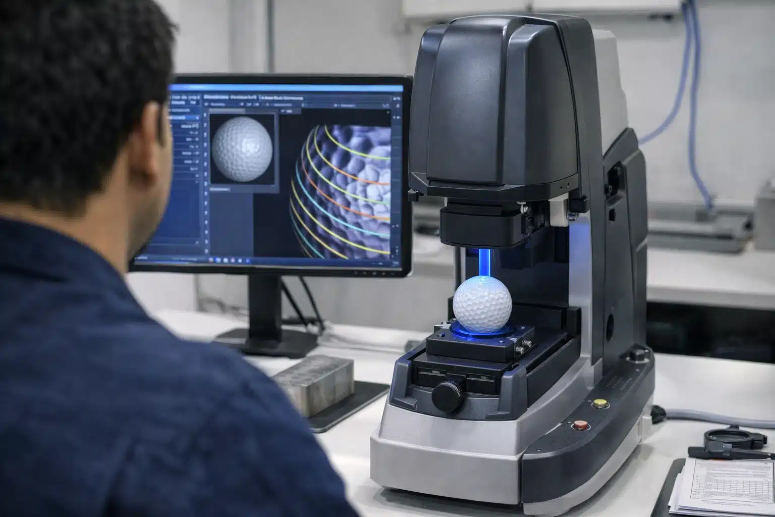 Golf Ball OEM Inspection golf ball 3D scan inspection on metrology machine for OEM manufacturer quality control