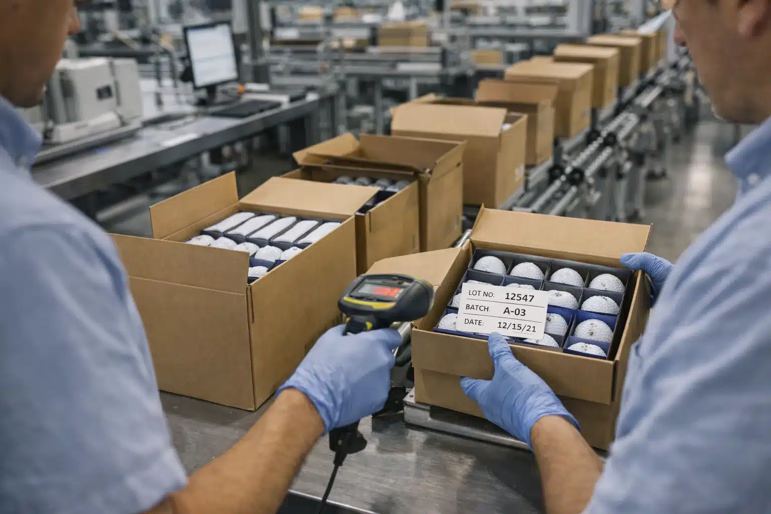 Golf Balls OEM Export Golf balls packed in cartons on factory line for OEM wholesale export shipping