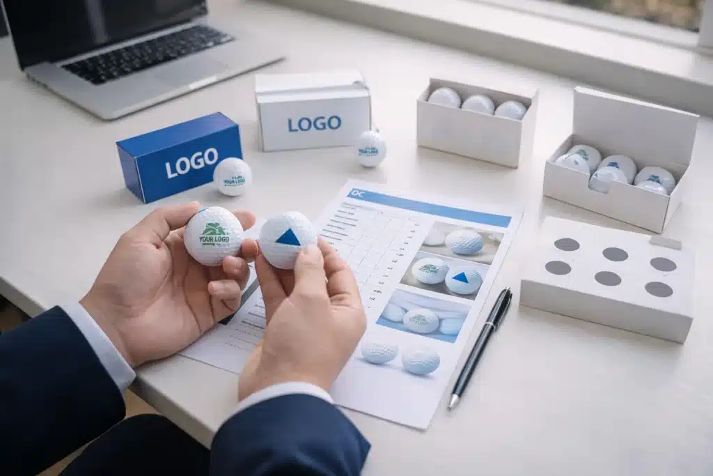 custom golf balls with packaging mockups for branded OEM sample review