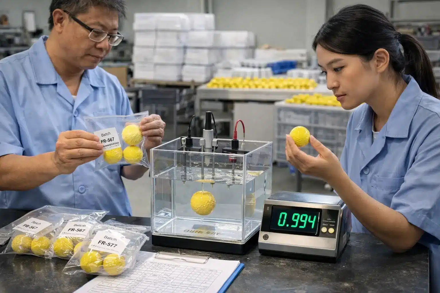 range balls quality control floating range golf balls in factory density test for quality control and OEM