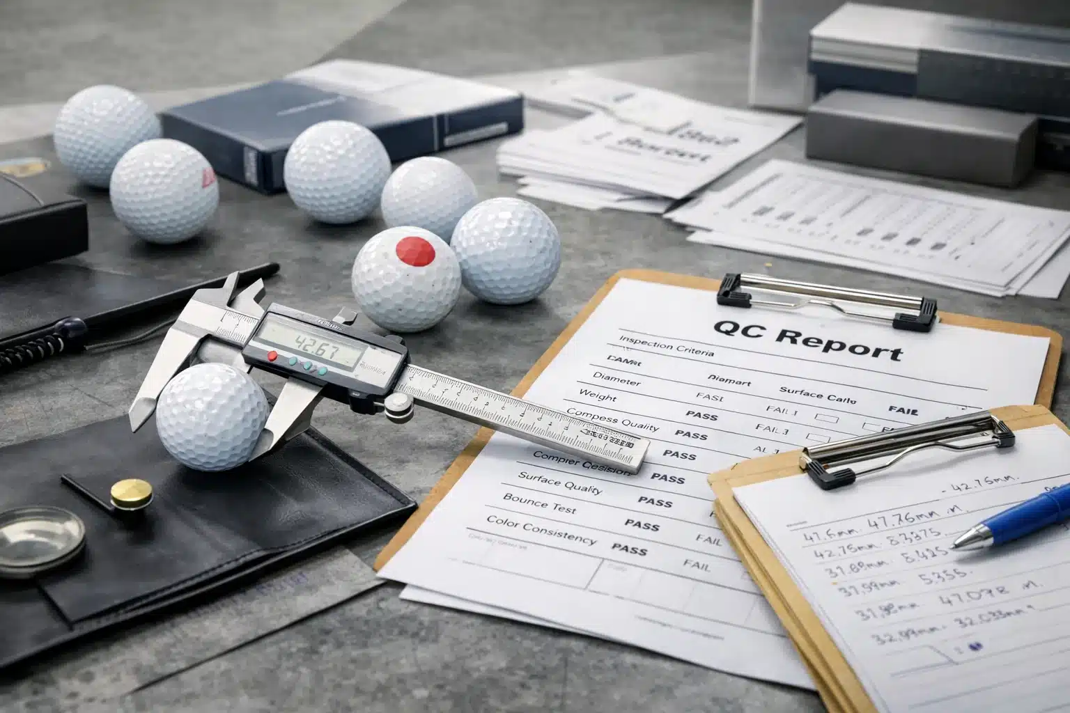 Golf ball quality control Golf ball quality control inspection with caliper and QC report for manufacturer export