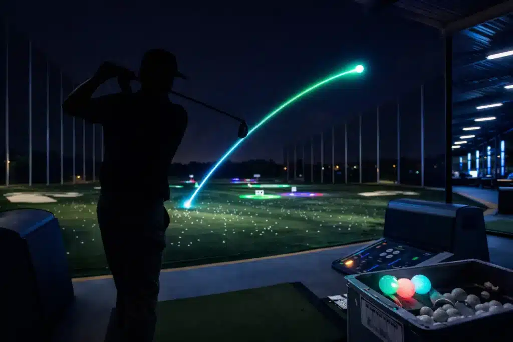 golf balls at night driving range for golf training and for events