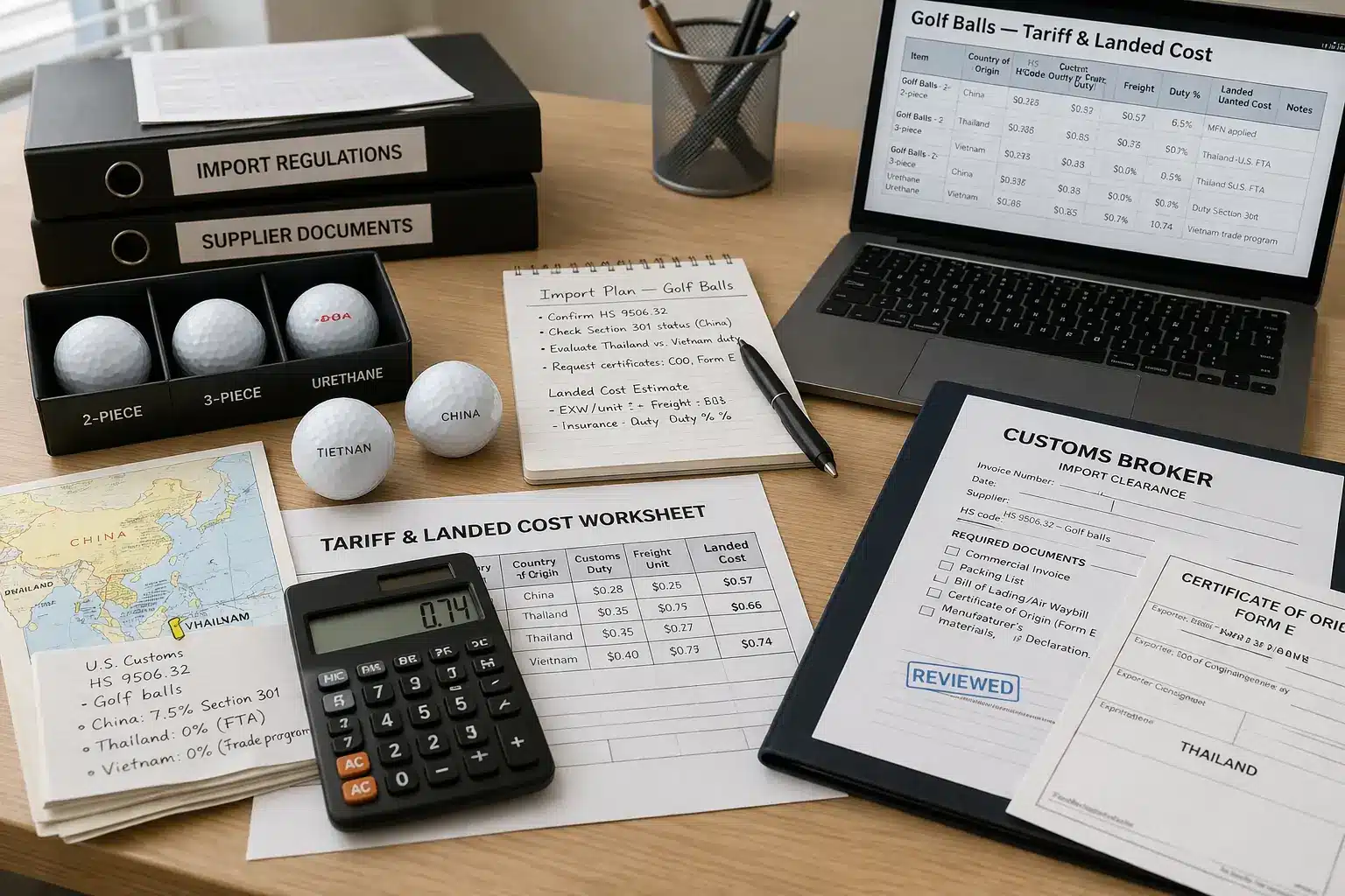 Golf ball export sourcing Golf balls with tariff worksheet and import documents for export wholesale sourcing