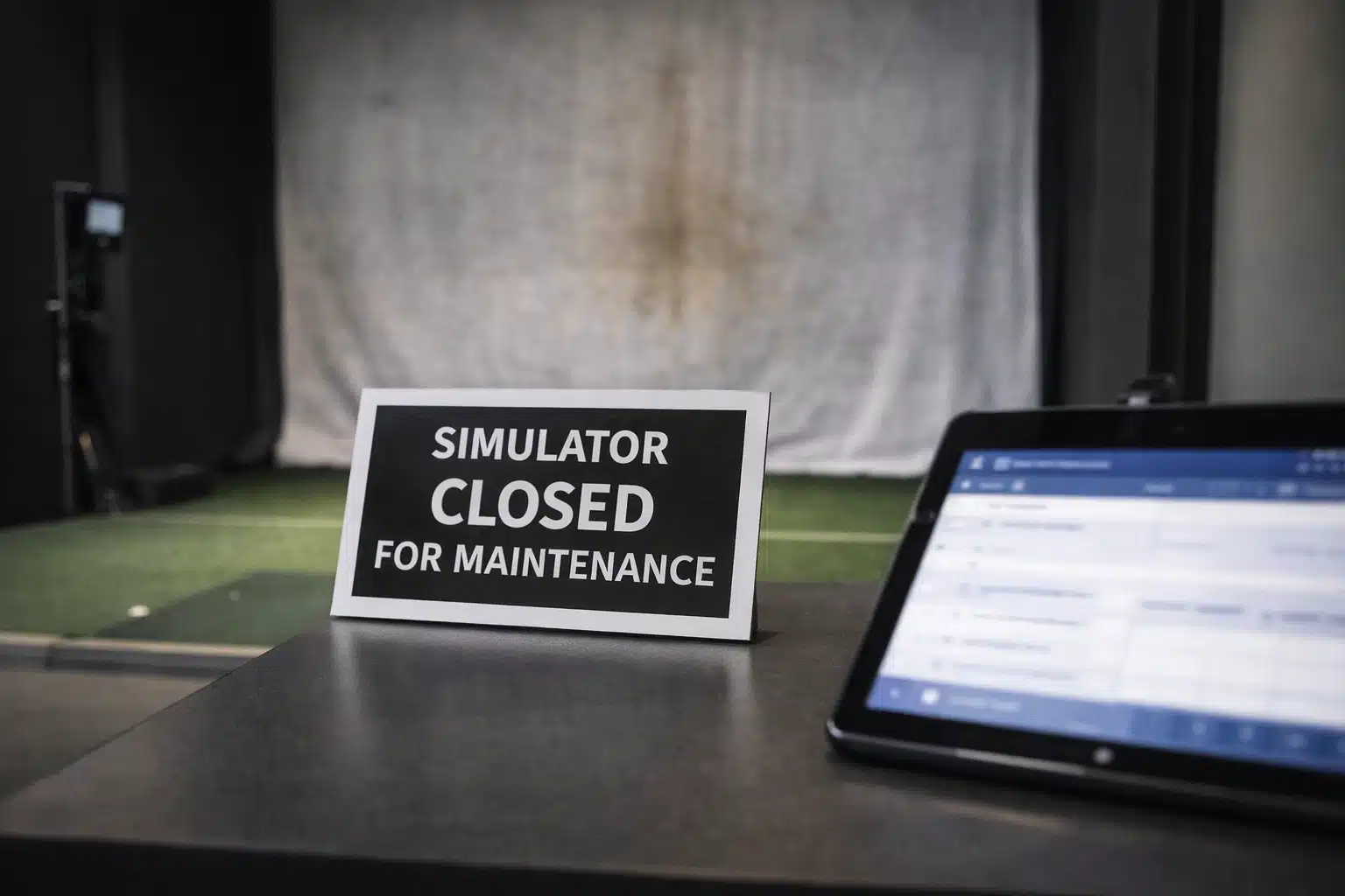 golf simulator golf gear indoor golf simulator bay closed for maintenance with screen for golf training