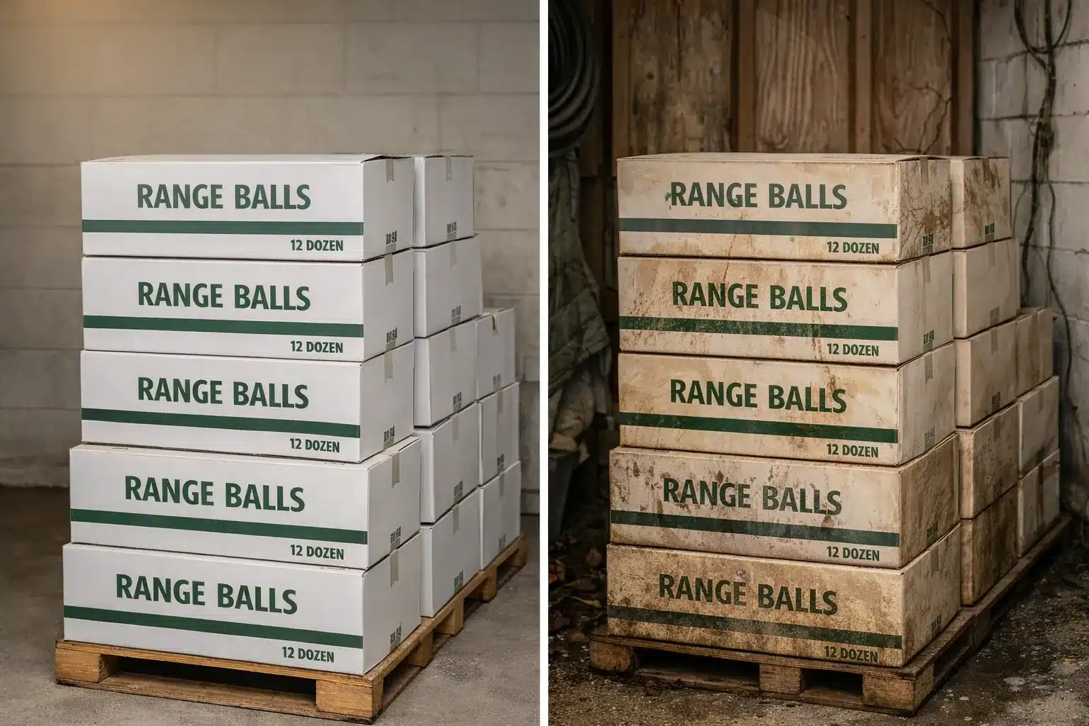 Range Balls Quality Control range ball cartons before after inspection on pallet for quality control wholesale export