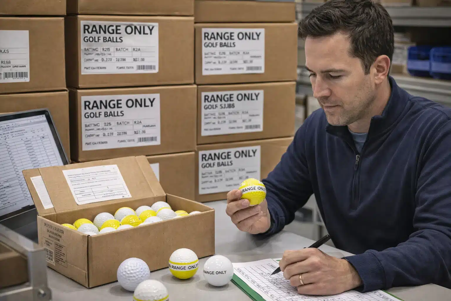 range golf balls inspection range golf balls inspected at packing table for wholesale quality control
