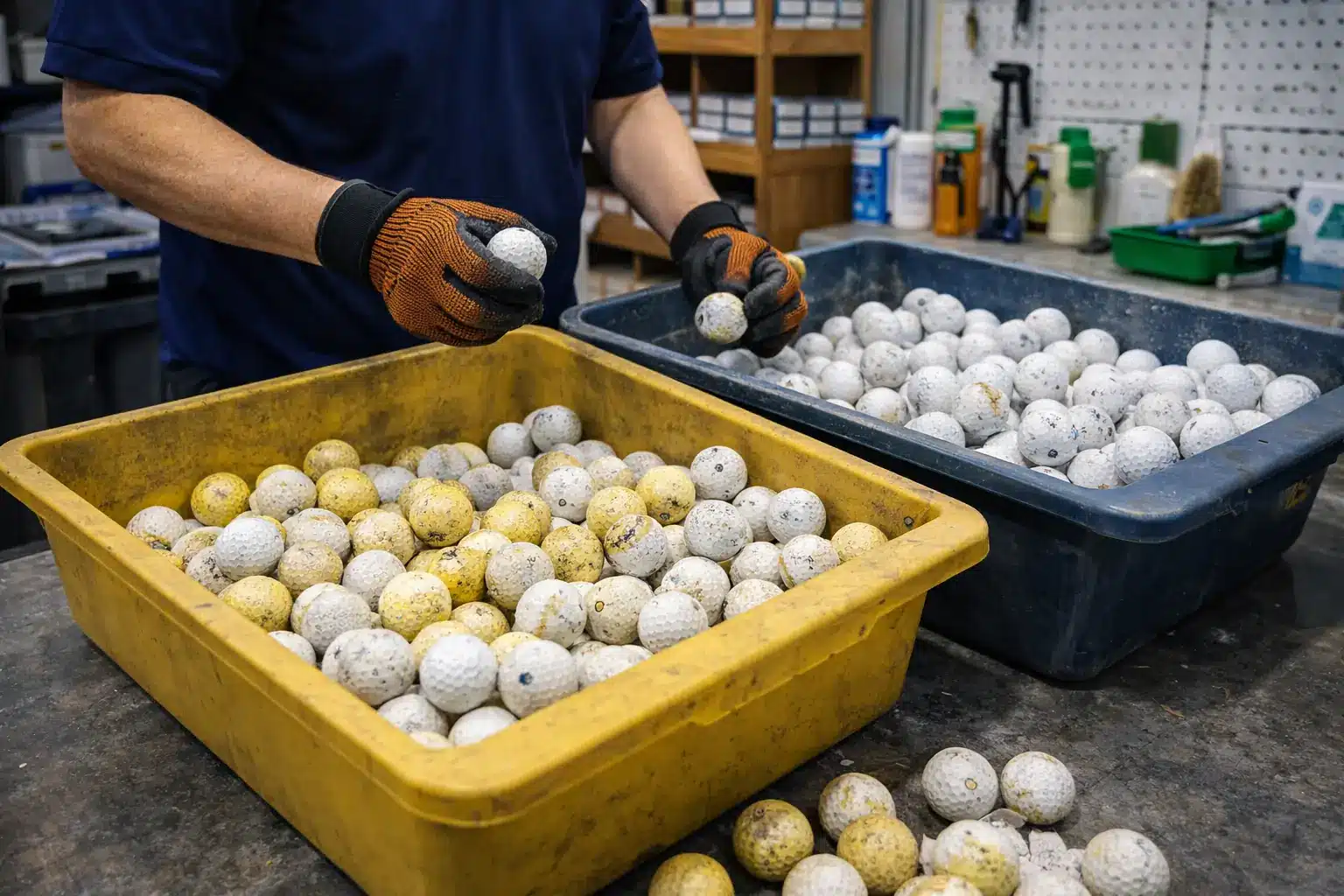 range balls factory sorting sorted range golf balls in factory bins for quality control and wholesale supply