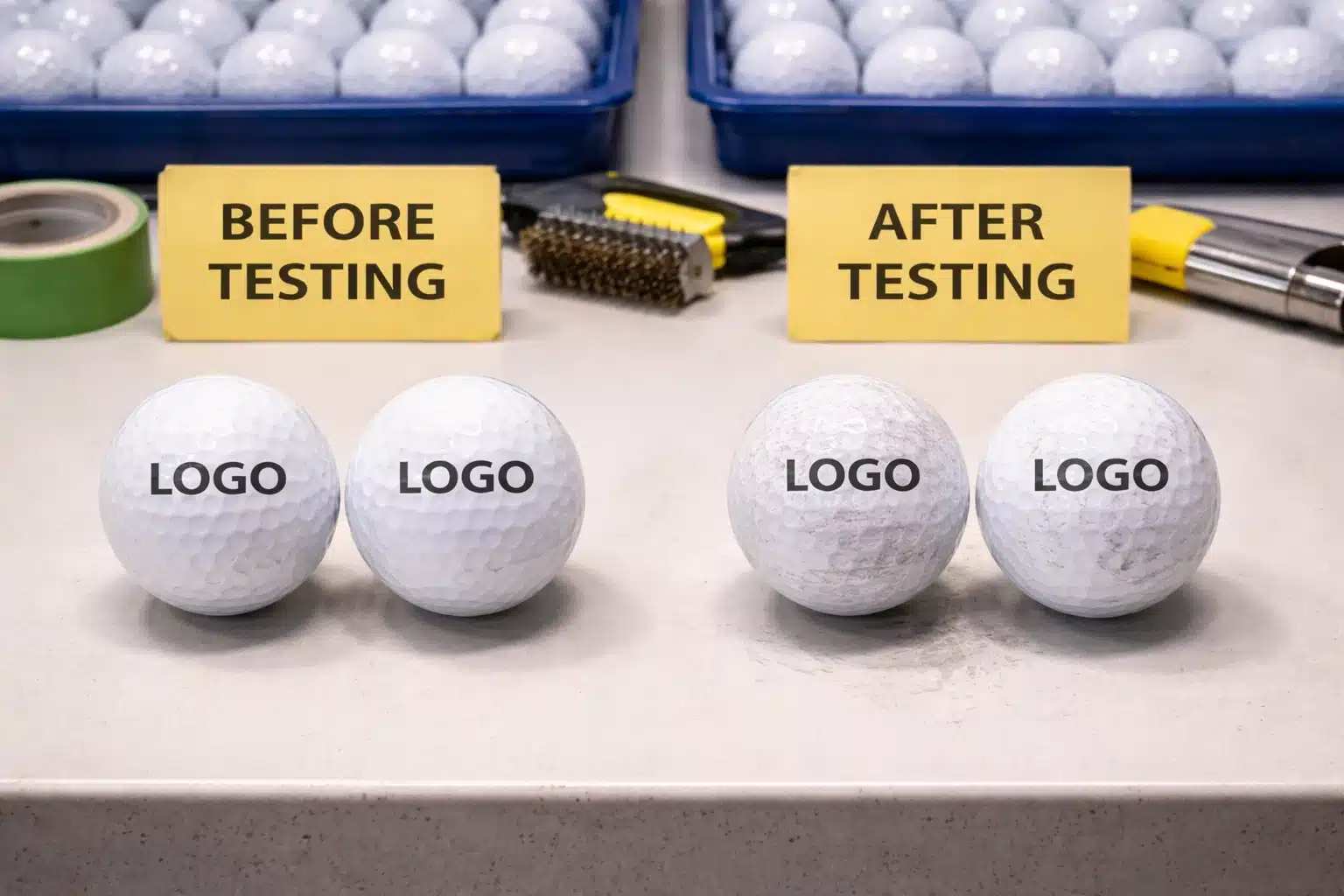 printed golf balls OEM printed logo golf balls before and after durability test for OEM quality control
