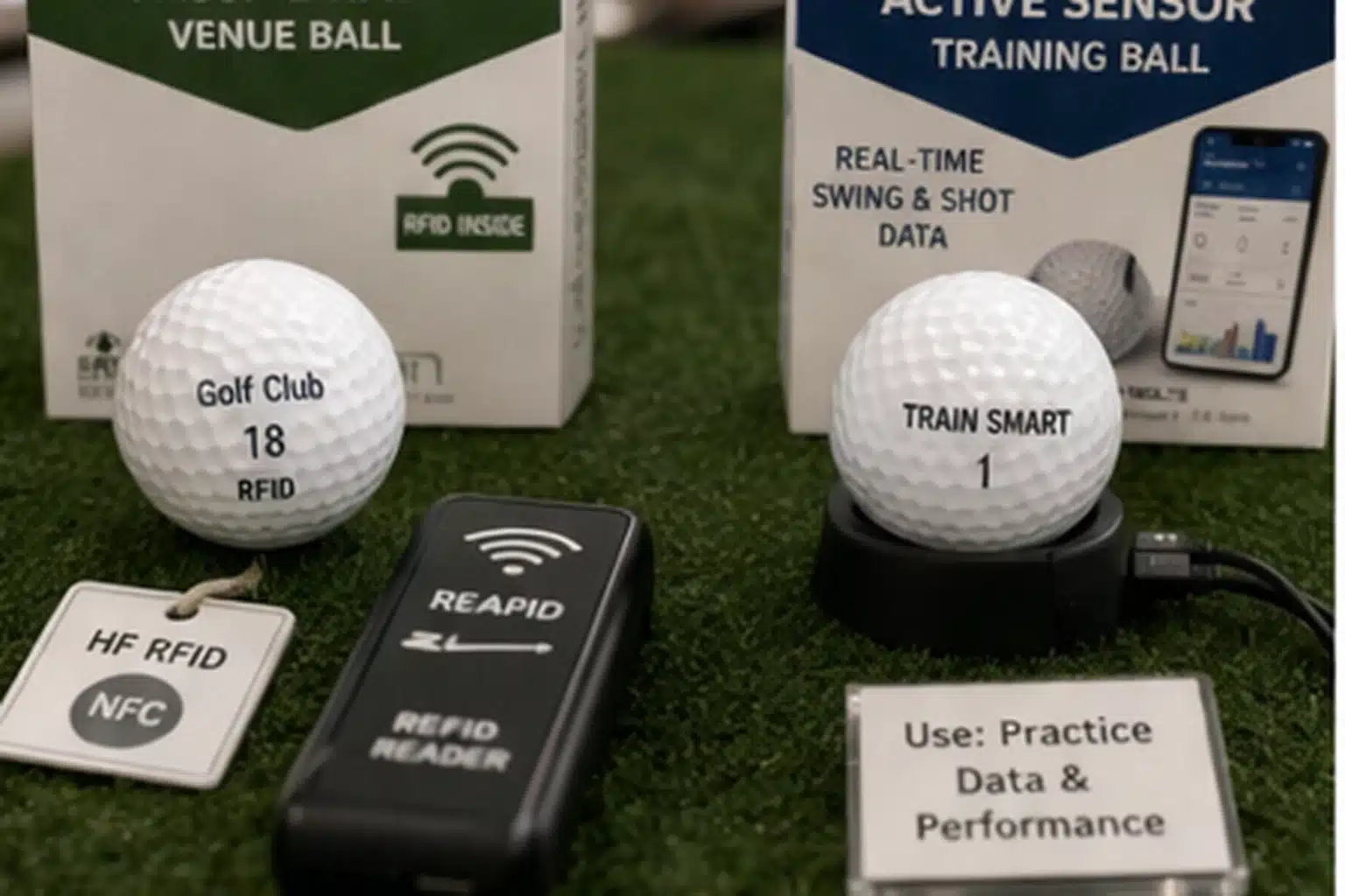 RFID golf balls wholesale RFID golf balls with reader and packaging for wholesale golf training display