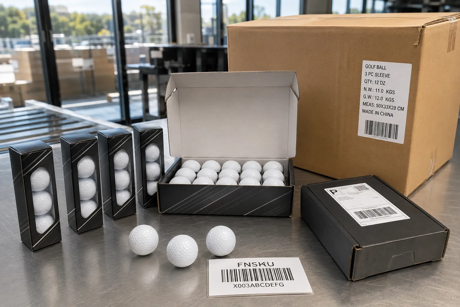 Custom Golf Balls Packaging custom golf balls with FNSKU packaging and export carton for wholesale fulfillment