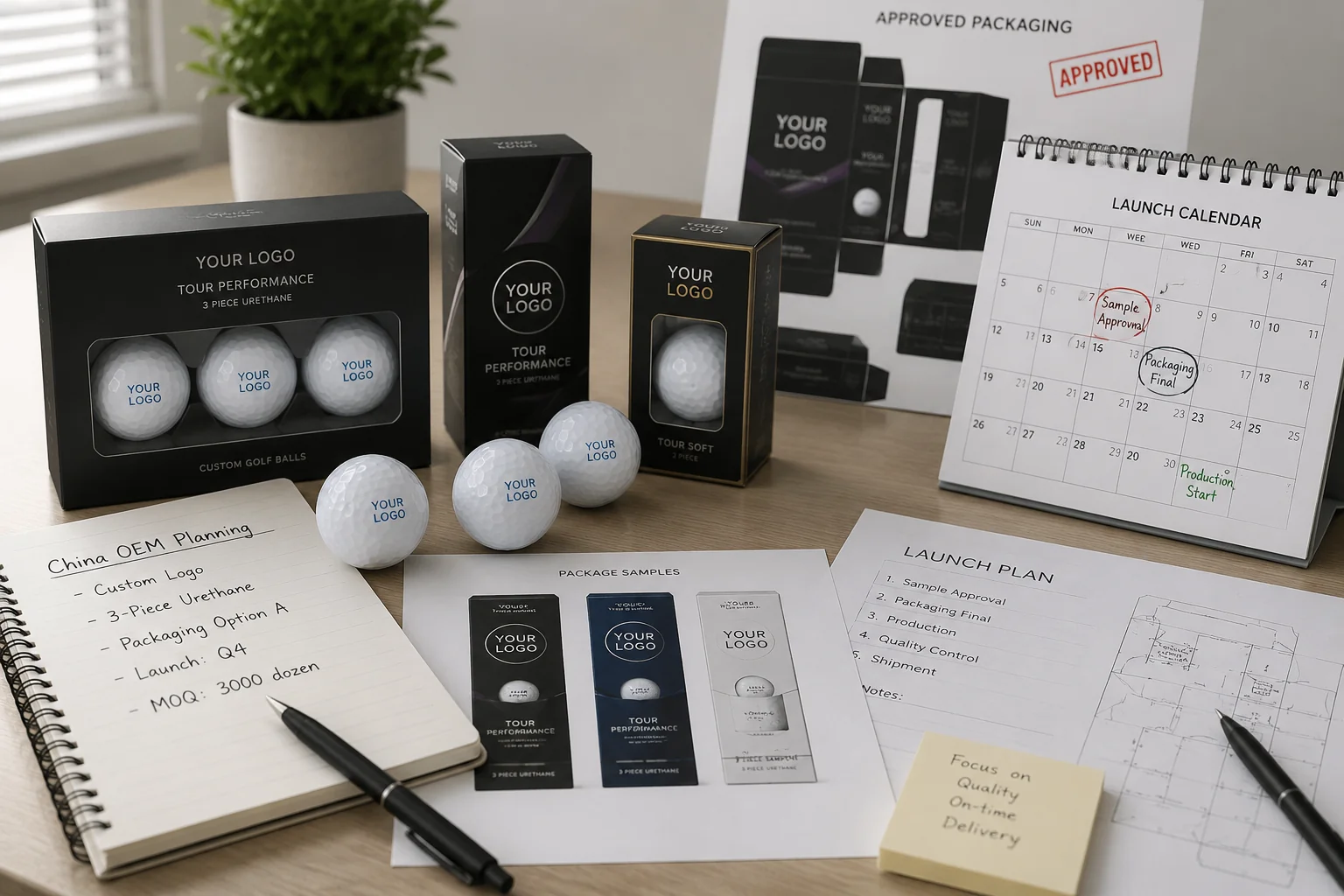 Custom OEM Golf Balls custom branded golf balls with OEM packaging approval and launch calendar