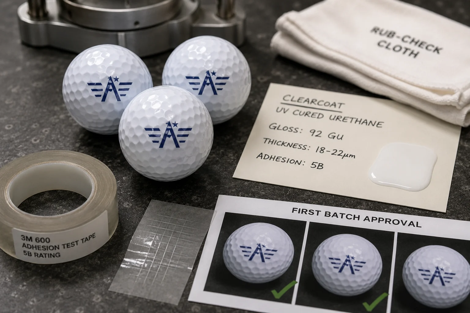 Custom Golf Balls QC custom printed golf balls with clearcoat quality control for OEM batch approval