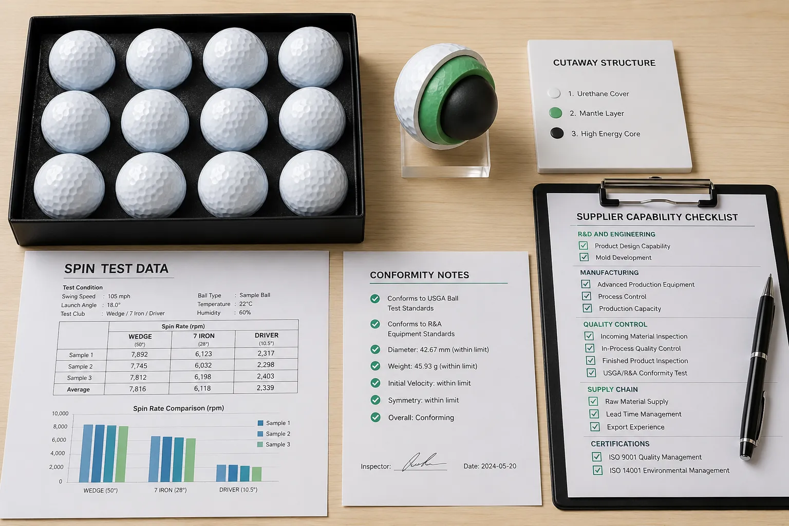 OEM Golf Balls Quality OEM golf balls with cutaway structure and supplier quality control checklist