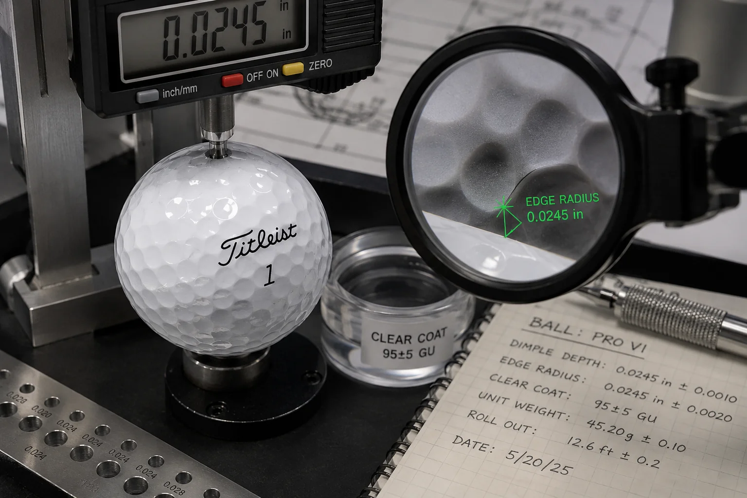 Branded Golf Ball QC branded golf ball dimple inspection with gauge for OEM quality control
