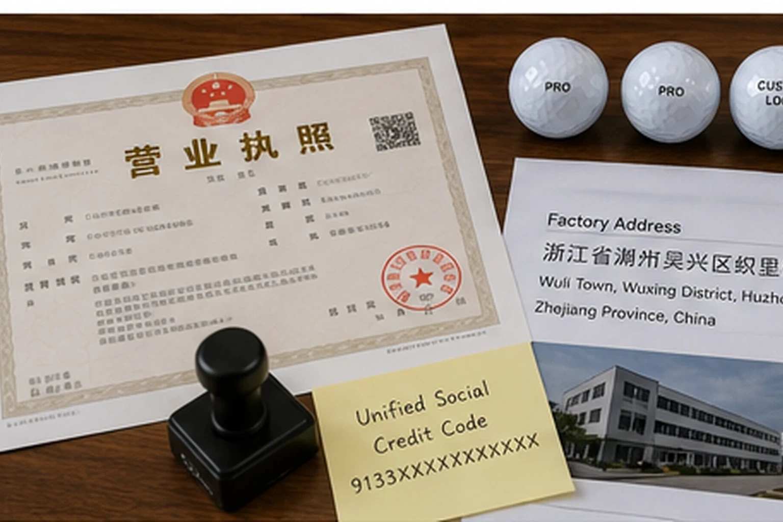 OEM Golf Ball Manufacturer OEM golf balls with business license and factory address for manufacturer verification
