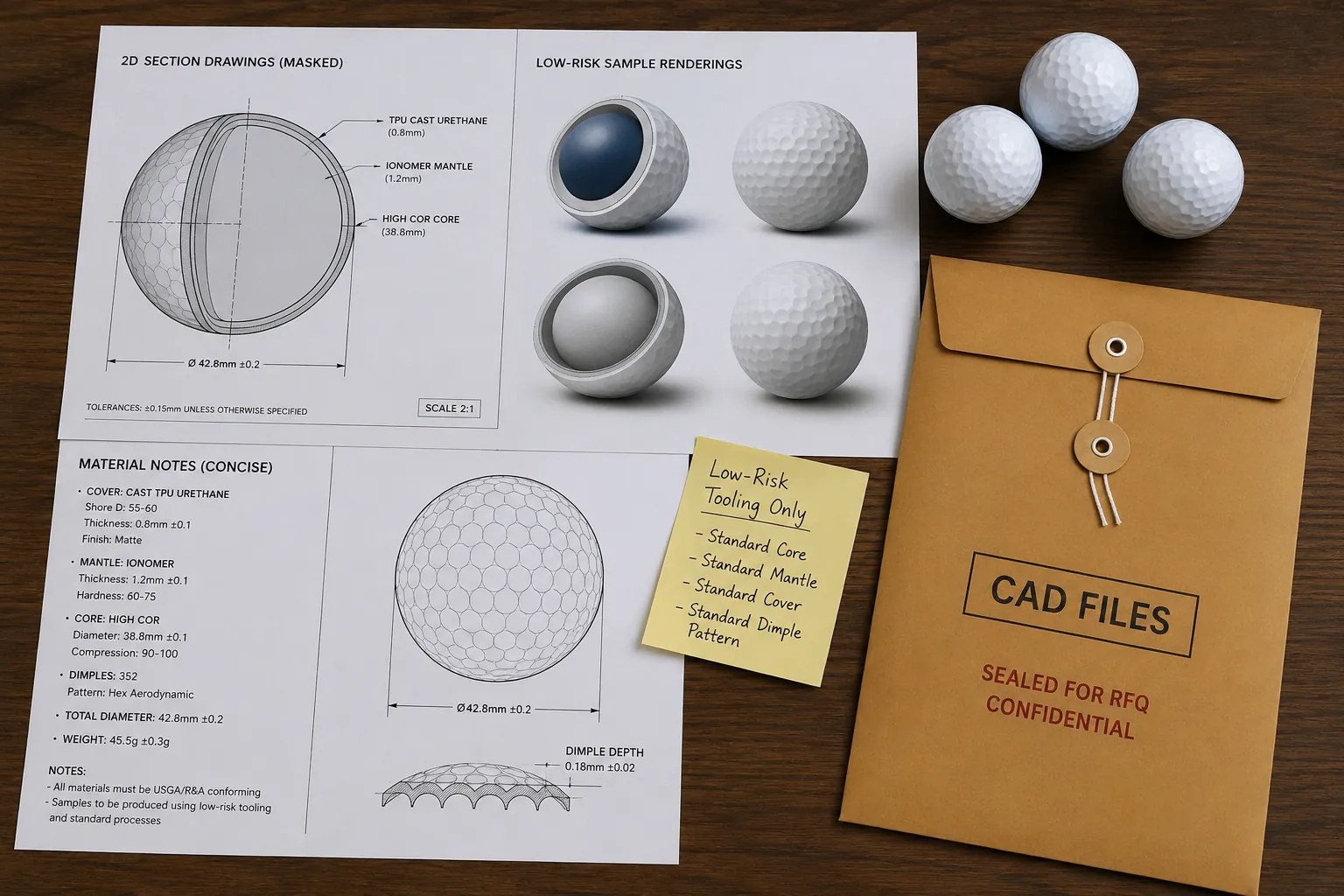 Custom OEM Golf Balls custom OEM golf balls with CAD files and confidential RFQ drawings