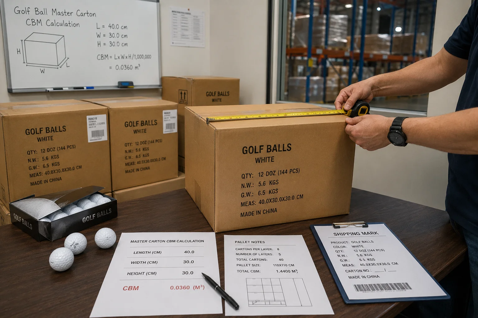 Golf Balls Export Cartons golf balls cartons measured for export CBM calculation at factory