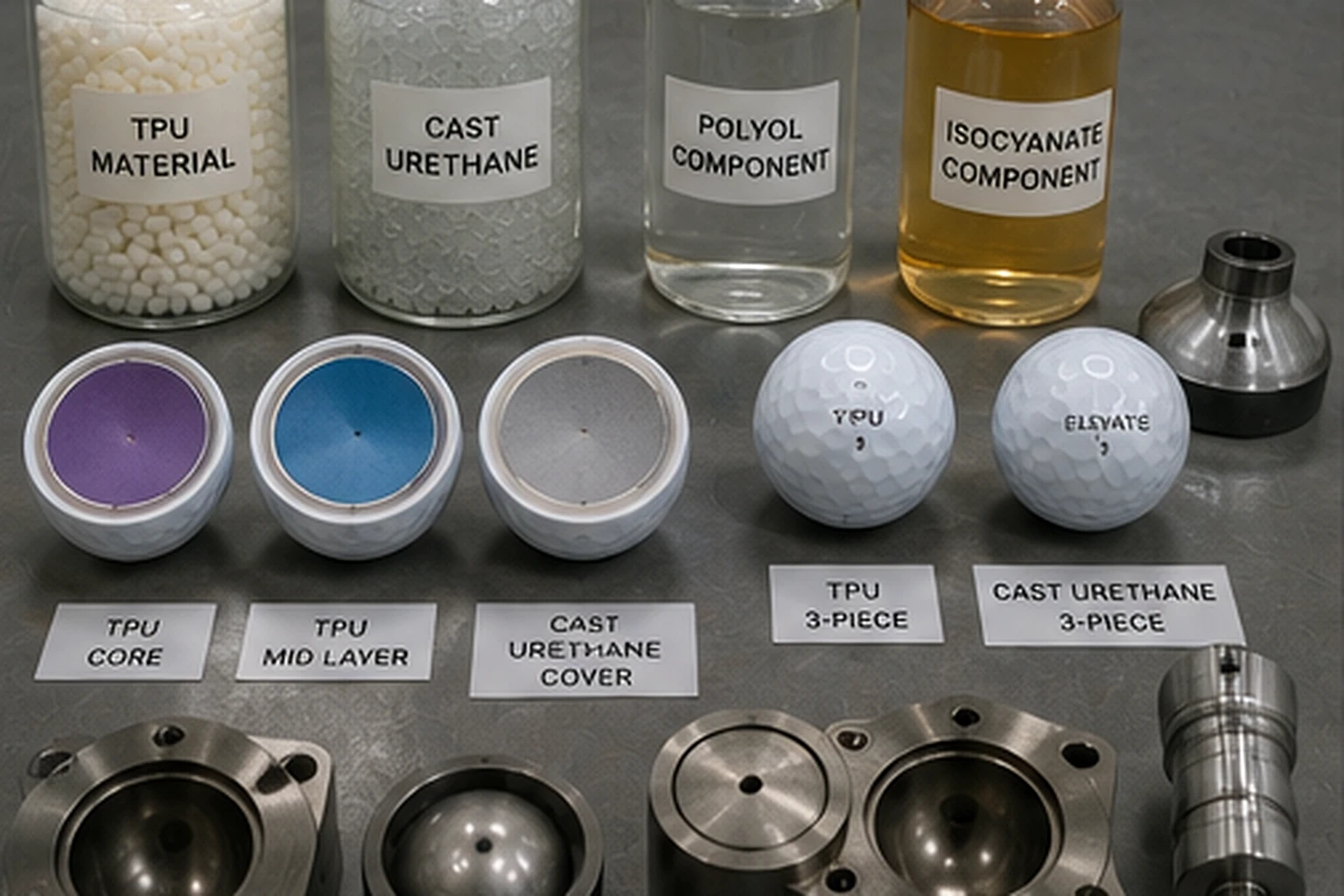 OEM Golf Balls Materials OEM golf balls cast urethane material samples in factory quality control lab